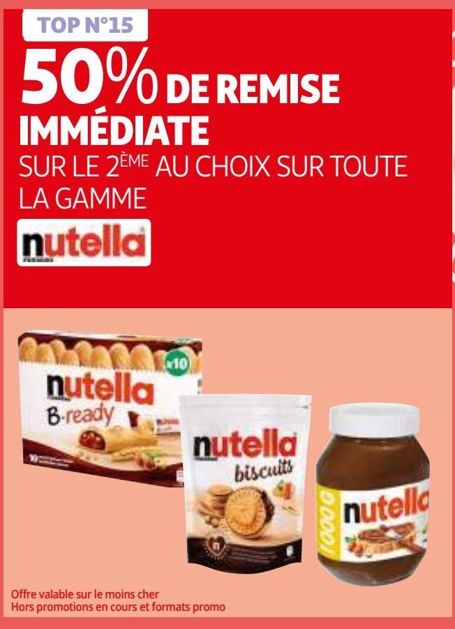 50% de remise immediate sur le 2eme au choix sur toute la gamme NUTELLA