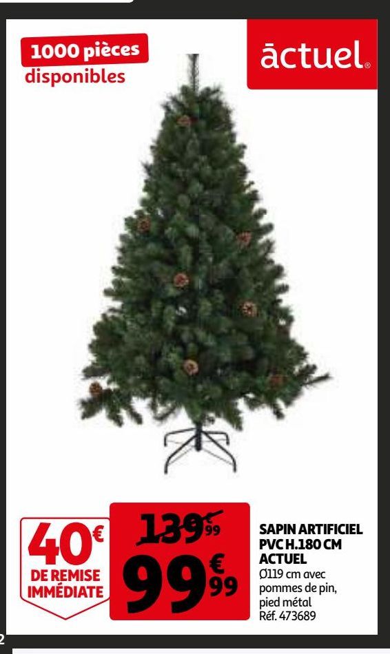 Sapin artificiel PVC H.180cm ACTUEL