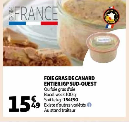 AUCHAN LE TRAITEUR Foie gras entier de canard du Sud-Ouest 1 part