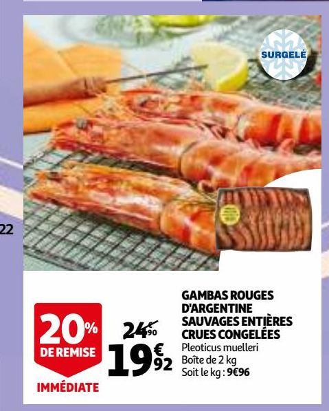 GAMBAS ROUGES D'ARGENTINE SAUVAGES ENTIÈRES CRUES CONGELÉES