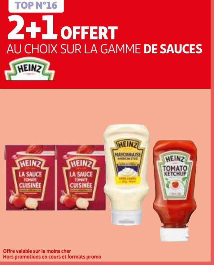 2+1 offert au cboix sur la gamme de sauces Heinz