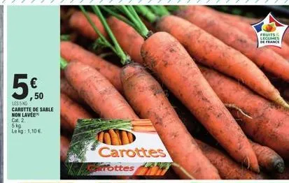 50  les 5kg  carotte de sable non lavee  cat. 2  5 kg  le kg: 1,10 €  carottes  carottes  fruits & legumes de france 
