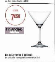LE LOT  7€50  finlandek Sélection  Lot de 3 verres à cocktail  En cristallin transparent contenance 18cl 