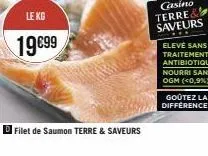 le kg  19€99  filet de saumon terre & saveurs  casino terre& saveurs  goûtez la difference! 