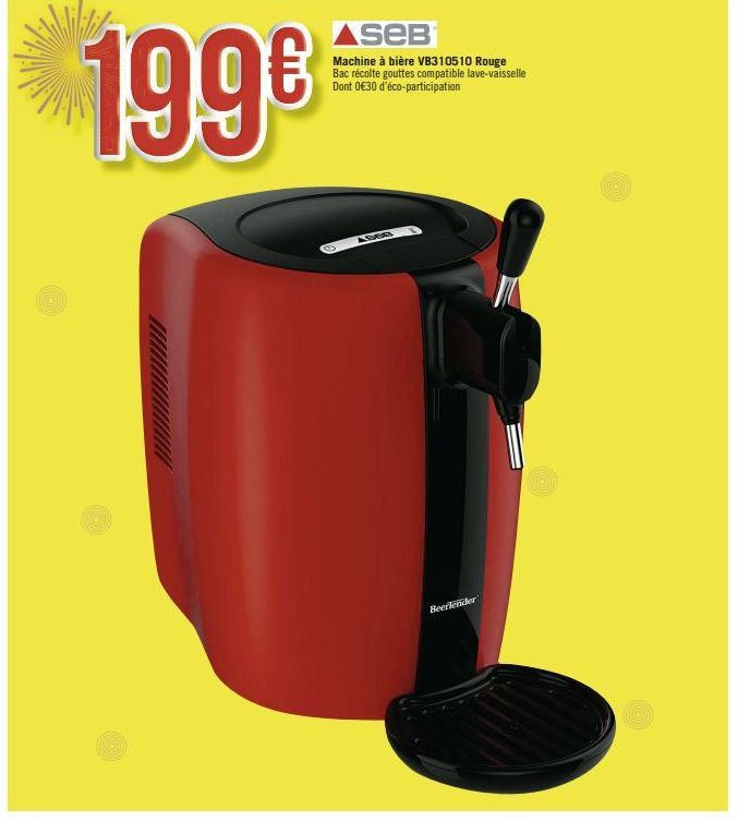 199€  seB  Machine à bière VB310510 Rouge Bac récolte gouttes compatible lave-vaisselle Dont 0€30 d'éco-participation  4900  Beerlender 