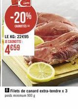 -20%  CANOTTIES  LE KG: 22€95 JE CAGNOTTE:  4659  Filets de canard extra-tendre x 3  poids minimum 900g 