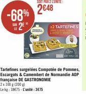 -68% 248  2*  x2 TARTEFINES LIPURITO CH  Tartefines surgelées Compotée de Pommes, Escargots & Camembert de Normandie AOP française DE GASTRONOMIE 2x 100 g (200 g)  Le kg: 18€75-L'unité:3€75 