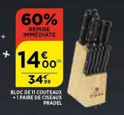 14%  34⁹9  BLOC DE 11 COUTEAUX +1 PAIRE DE CISEAUX PRADEL  (1) 