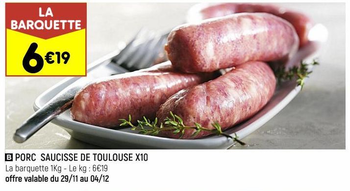 PORC SAUCISSE DE TOULOUSE X10