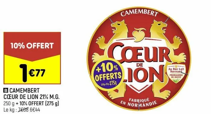 camembert coeur de lion 21% m.g.