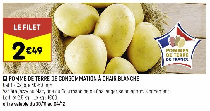 pommes de terre de consommation à chair blanche