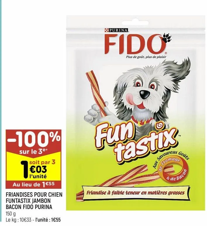friandises pour chien funtastix jambon bacon fido purina