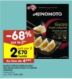 Raviolis à pôeler surgelées sauce soja incluse gyoza poulet et légumes Ajinmoto offre à 4,09€ sur Leader Price