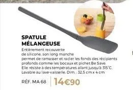 spatule mélangeuse  entièrement recouverte  de silicone, son long manche  permet de ramasser et racler les fonds des récipients profondis comme les bocaux et pichet be save  elle résiste à des tempéra