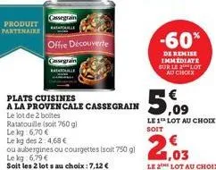 produit partenaire  cassegrain  offre découverte  gassegrain  plats cuisines  a la provencale cassegrain  le lot de 2 boites  ratatouille (soit 760 gl  le kg: 6,70€  le kg des 2:4,68 €  ou aubergines 