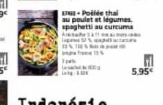 Tow  A  Laga S 22% 100%  E-Poêlée thai  au poulet et légumes, spaghetti au curcuma  fram 155  100g  F  5.95€ 