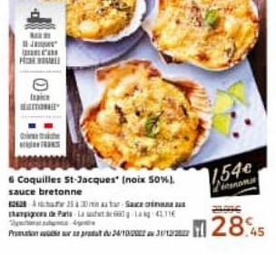 J  Itaice EATONA  Cit  Se  24/10  6 Coquilles St-Jacques" (noix 50%). sauce bretonne 822825  ha de Paris La  La LTE  1.54€ licnom  21096  M28.45 
