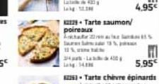 229-Tarte saumon/ poireaux Ankara Sp  14  -Tarte chevre épinards  10.25  H 5.95€ 
