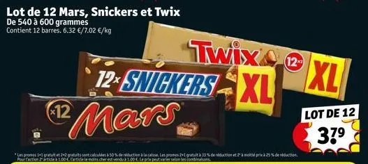12 snickers mars  12  twix 2 xl  xl  lot de 12  37⁹ 