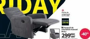pache de ecote  gantit limeter  fauteuil de relaxation manuel ricky  299€ -40% 