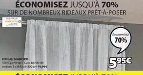 rideau marisko  100% polyester avec bande de renfort 1x1140 h300 cm 10,99  économisez jusqu'à 70%  sur de nombreux rideaux prêt-à-poser  economisez  70%  5,95€ 