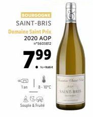 BOURGOGNE  SAINT-BRIS Domaine Saint Prix 2020 AOP n"5603812  7⁹9  16-10A5€  8-10°C  Souple & Fruité  SE  SAINT-BRIS 