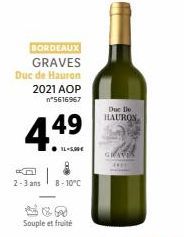 BORDEAUX GRAVES  Duc de Hauron 2021 AOP n°5616967  449  ● IL-5,00€  2-3 ans 8-10°C  Souple et fruité  Due Do HAURON  G 