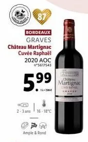 c  cam  bordeaux  graves  château martignac cuvée raphaël 2020 aoc n*5617543  5.99  l-230€  2-3 ans 16-18°c  ample & rond  pers chateau martignac conta 