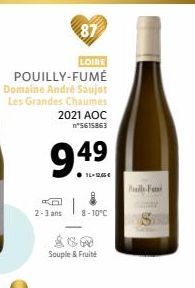 87  n 2-3 ans  LOIRE  POUILLY-FUMÉ Domaine André Saujot Les Grandes Chaumes 2021 AOC n*5615863  94⁹  8-10°C  Souple & Fruité  Ball-Fase 