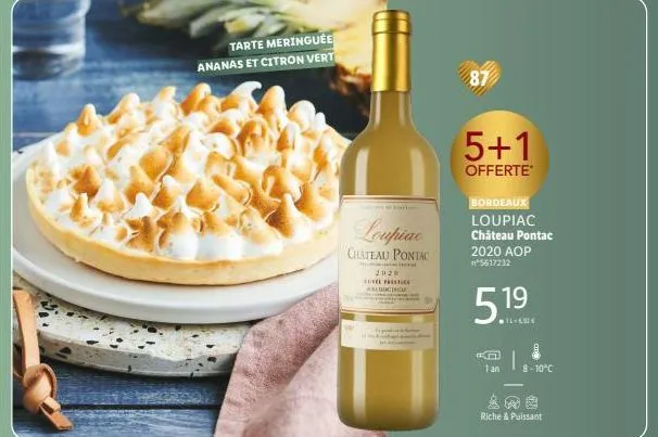 tarte meringuée ananas et citron vert  www.n  loupiac  chateau pontac  2028 fusee prise wand  87  5+1  offerte  bordeaux loupiac  château pontac  2020 aop 5617232  5.19  rd  1 an  8-10°c  riche & puis