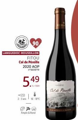 LANGUEDOC-ROUSSILLON  FITOU  Col de Péreille  2020 AOP n°5608719  2-3 ans  18-232€  16-18°C  Ample & Rond  CICA  FASCARTES  Cal de Pireille  FITOU  Y DULLE LAP 