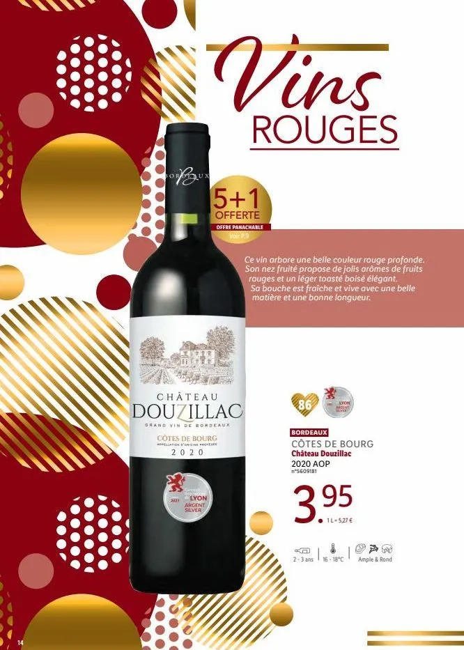 cd  for  2021  vins  rouges  château  douzillac  grand vin de bordeaux  cannes  lyon argent  silver  5+1  offerte  cotes de bourg  appellation d'origine phoege  2020  rs  offre panachable  voir p.9  c