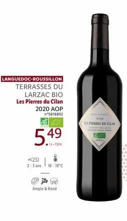 languedoc-roussillon terrasses du  larzac bio les pierres du cilan 2020 aop n°5616852  549  2-3 ans 16-18°c  ample & rond  2038  les pierres du cilan  