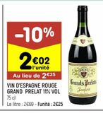 Vin d'espagne rouge Grand Prelat 11% vol offre à 2,02€ sur Leader Price
