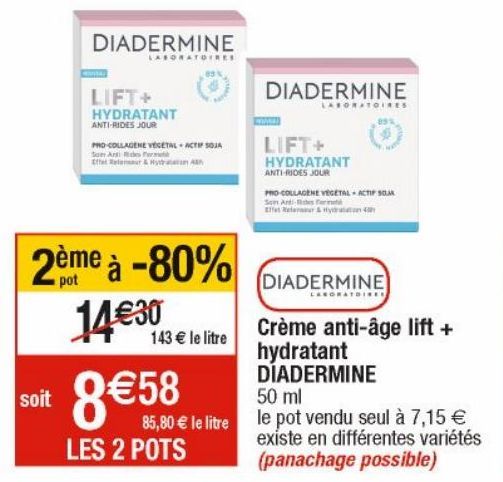 Crème anti-âge lift + hydratant  DIADERMINE 