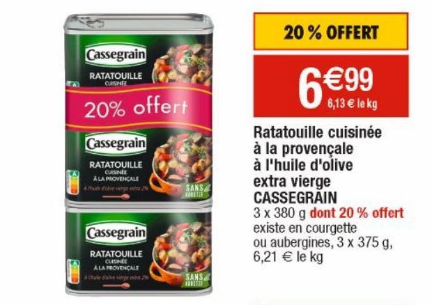 Ratatouille cuisinée à la provençale à l'huile d'olive extra vierge Cassegrain