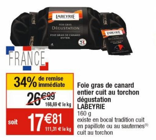 Foie gras de canard entier cuit au torchon dégustation LABEYRIE