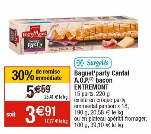 baguet'party cantal a.o.p bacon entremont