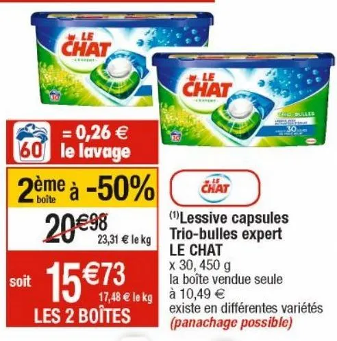 lessive capsules trio-bulles expert le chat