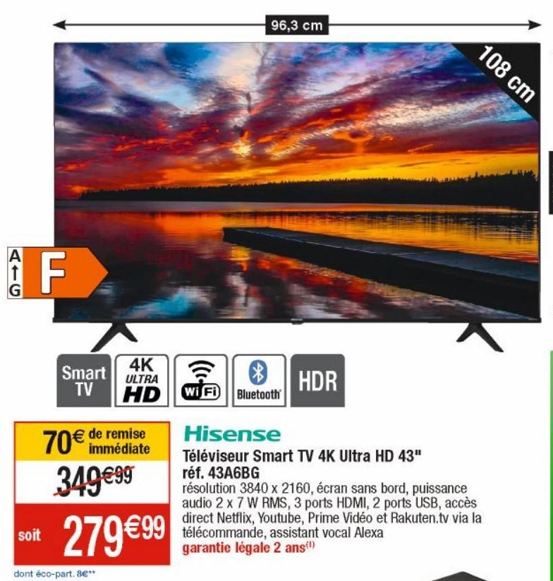 Hisense Téléviseur Smart TV 4K Ultra HD 43" réf.43A6BG