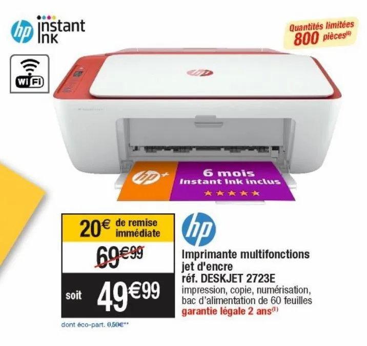 hp. imprimante multifonctions jet d'encre réf.deskjet 2723e