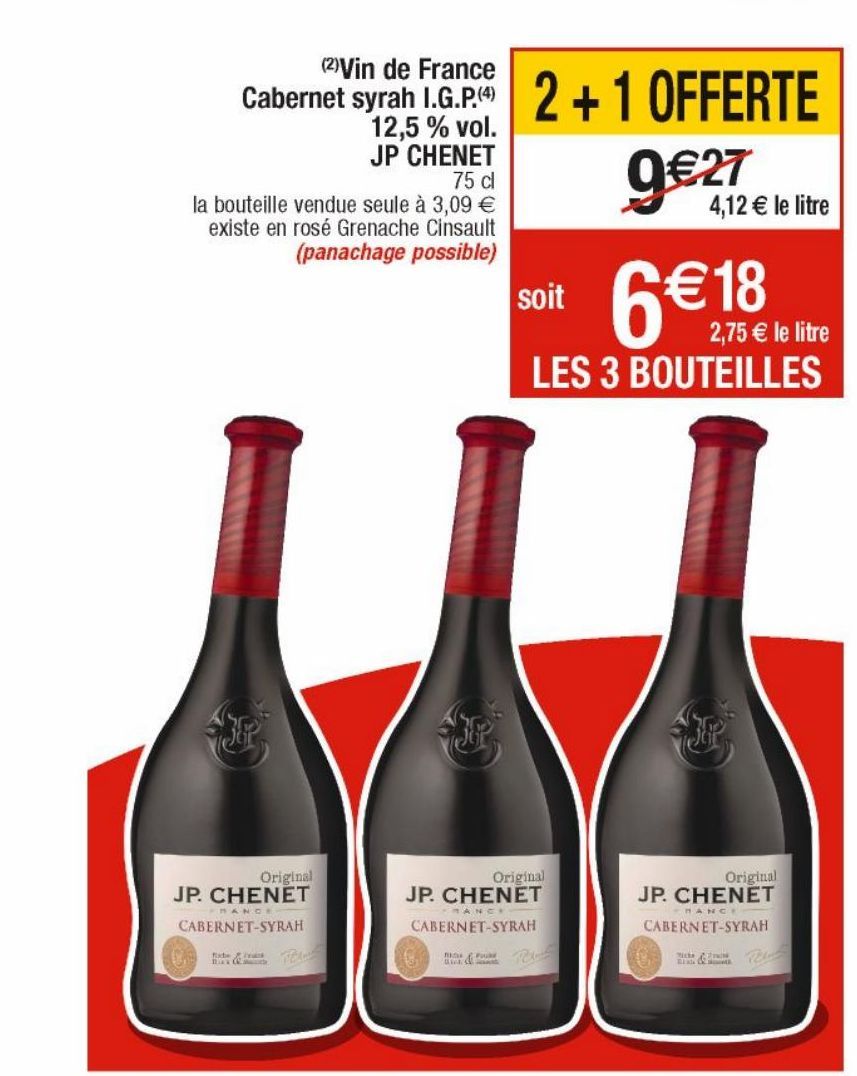 Vin de France Cabernet syrah I.G.P 12.5% vol JP CHENET