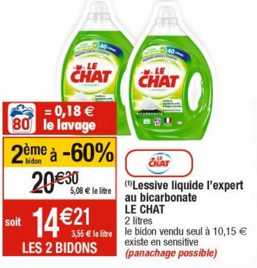 Lessive liquide L'expert au bicarbonate Le chat