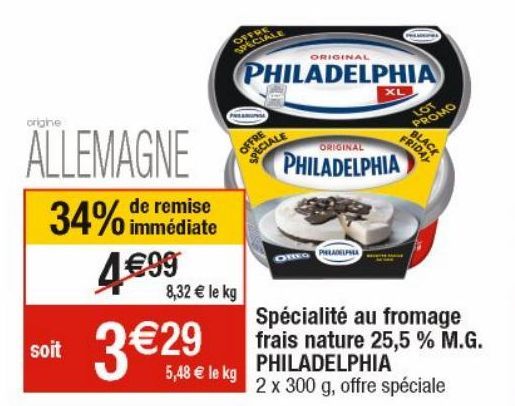 Spécialité au fromage frais nature 25.5% M.G.Philadelphia