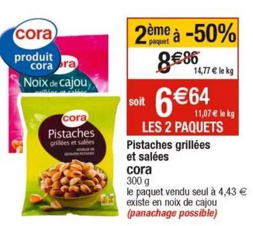 pistaches grillées et salées cora 