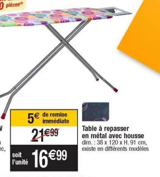 table à repasser en métal avec housse 