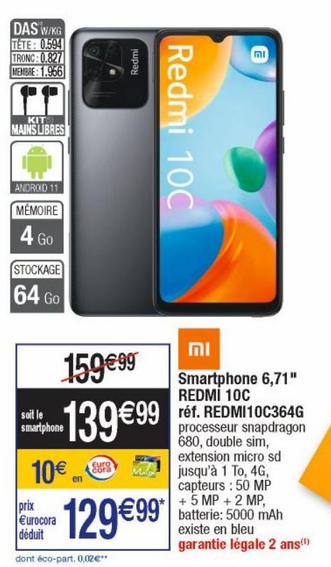 Smartphone 6.71" REDMI 10C réf.REDMI 10C364G