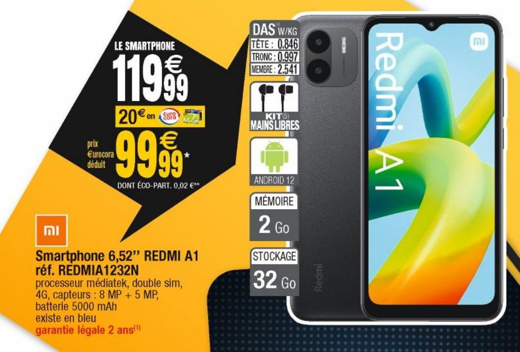 Smartphone 6.52" REDMI A1 réf.REDMIA 1232N