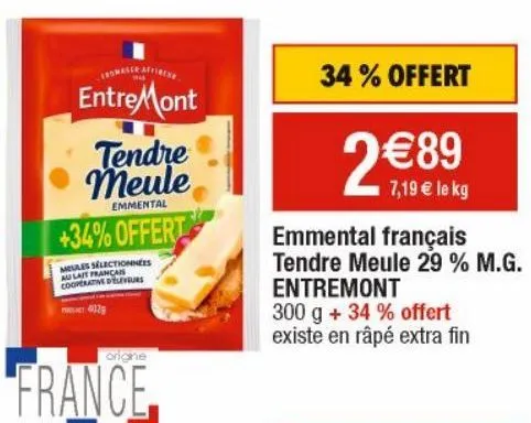 emmental français  tendre meule 29% m.g. entremont