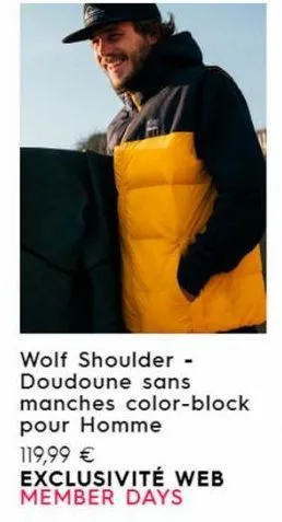 wolf shoulder - doudoune sans  manches color-block pour homme  119,99 € exclusivité web member days 